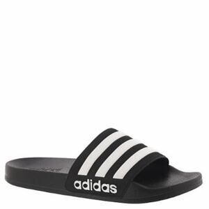 NWT adidas Adilette Unisex Big Kid Shower Slides, Core Black/White, Size 4 US
